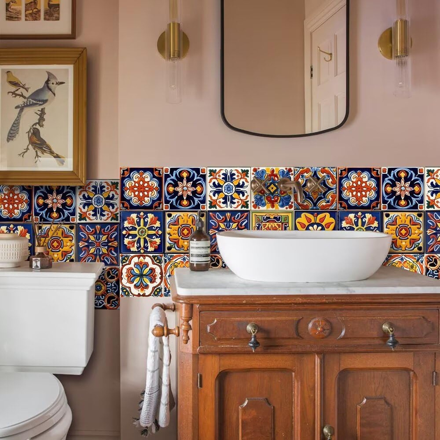 24 PCS Moroccan Boho Tile Stickers Peel and Stick 4×4 Inch, Waterproof Vinyl …
