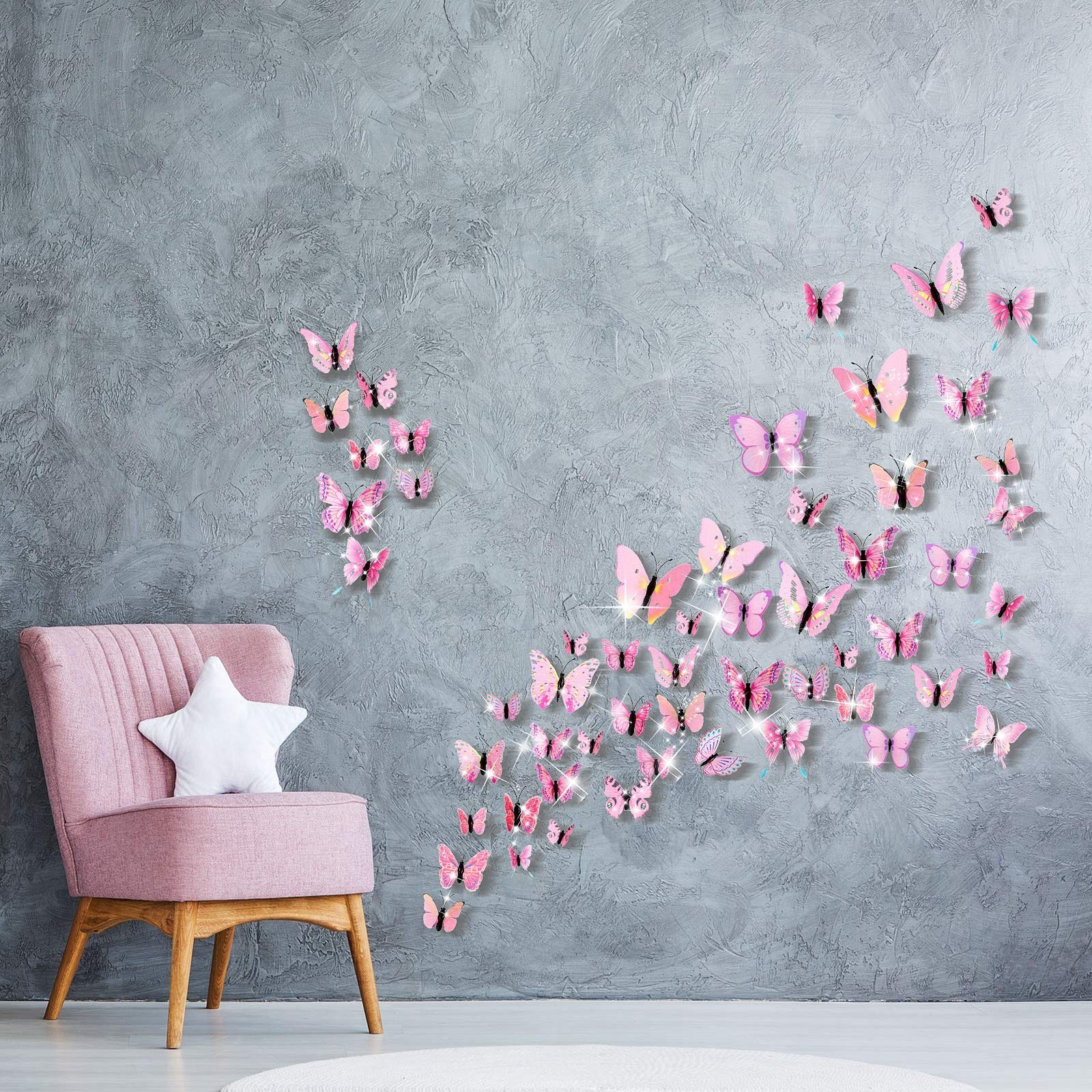 48 Pcs 3D Glitter Butterfly Wall Stickers – Removable Decals for Home, Office &