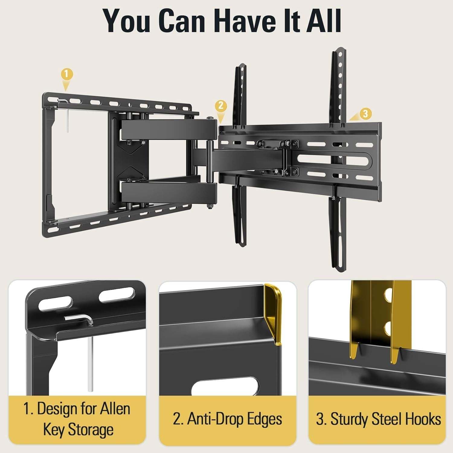 TV Wall Mount for 32-65 Inch TV with Swivel and Tilt Full Motion TV Bracket