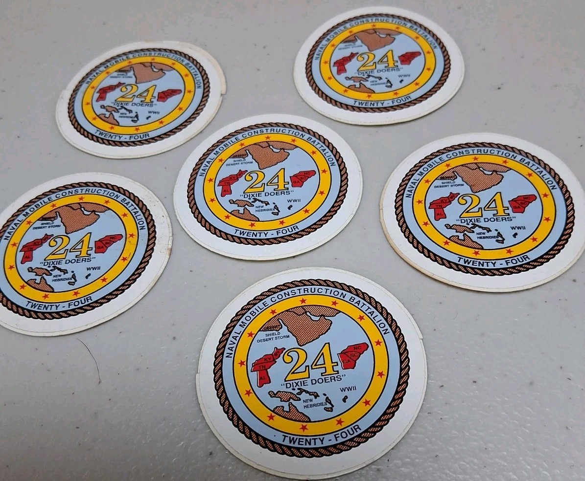 NMCB 24 Dixie Doers 2.5 inch Hardhat Vinyl Stickers , 6 in Total