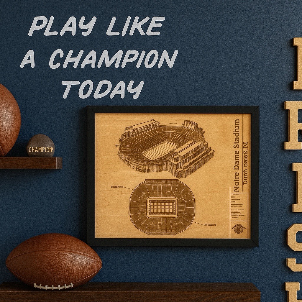 Notre Dame Stadium Blueprint Engraved Wood Wall Decor Laser Engraved