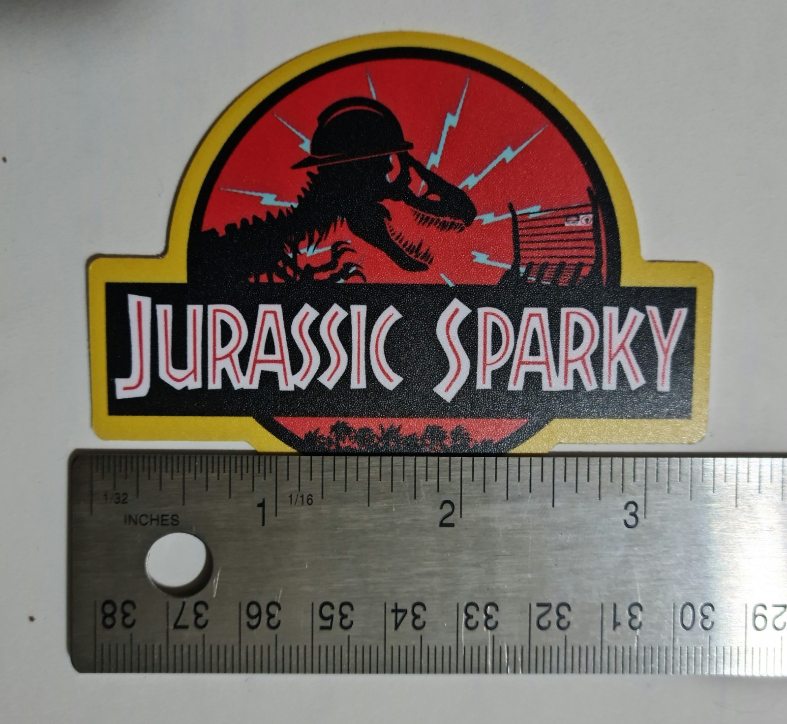 Jurassic park sticker Custom Spino logo, Christmas, Sparky, Electrician T-Rex