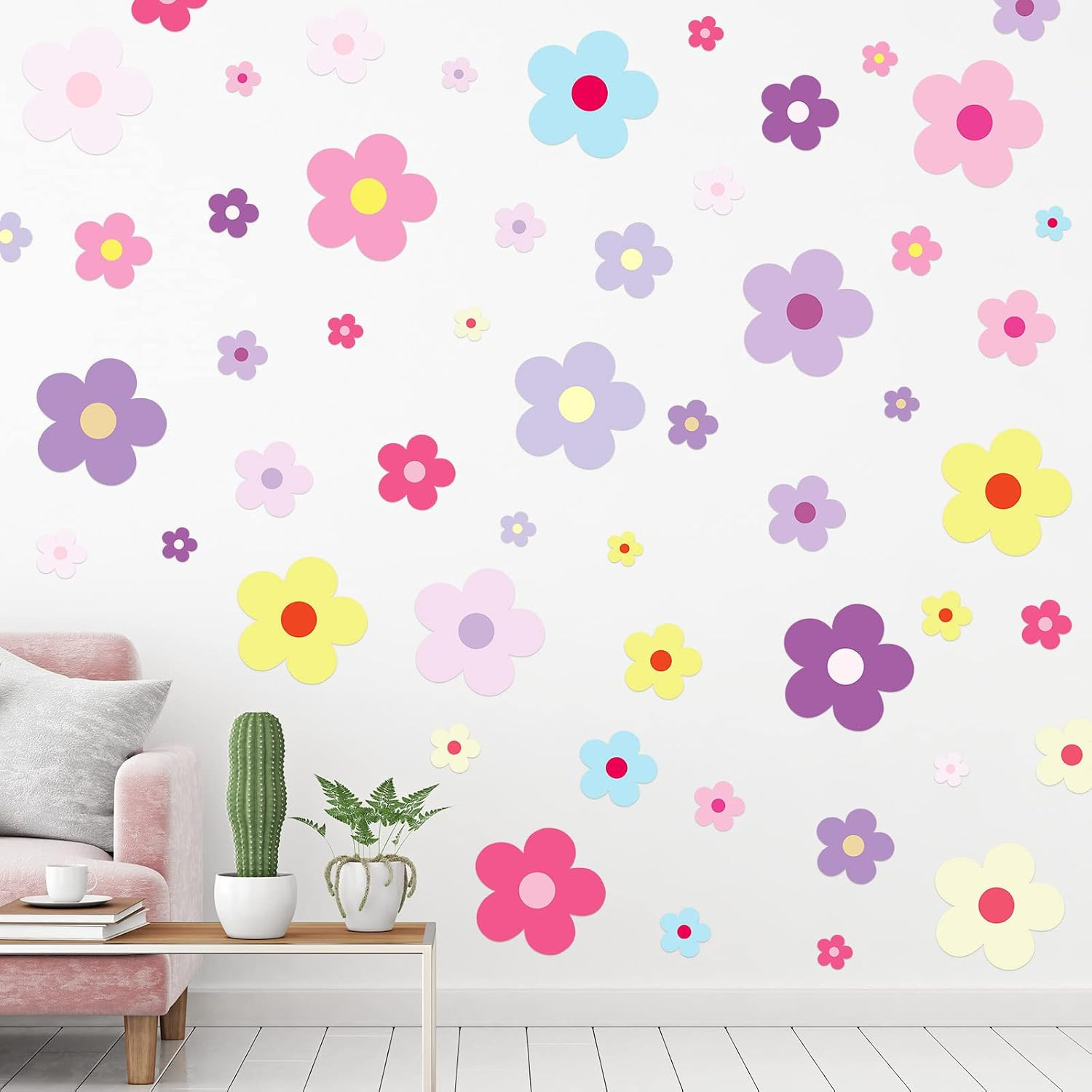 288 Pcs Colorful Floral Wall Stickers for Nursery Bedroom (9.1 X 11.4 Inch)