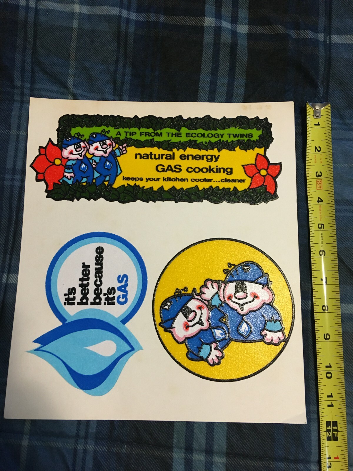 VINTAGE NATURAL ENERGY COOKING GAS ECOLOGY TWINS ELFS ELVES TEXTURED STICKERS