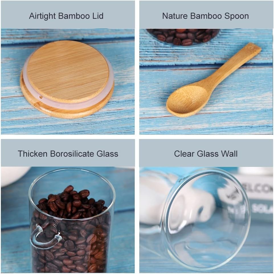 Glass Jar with Bamboo Lid and Spoon, 8Pack 10 OZ Tea Containers for Loose Lea…