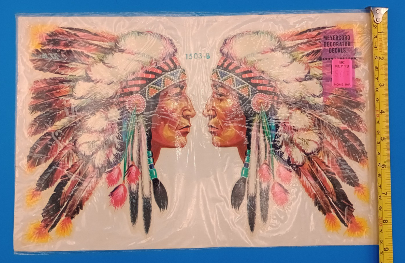 NIP Vintage Meyercord Decorator Decals 1503-B Native American Indian Chief Heads