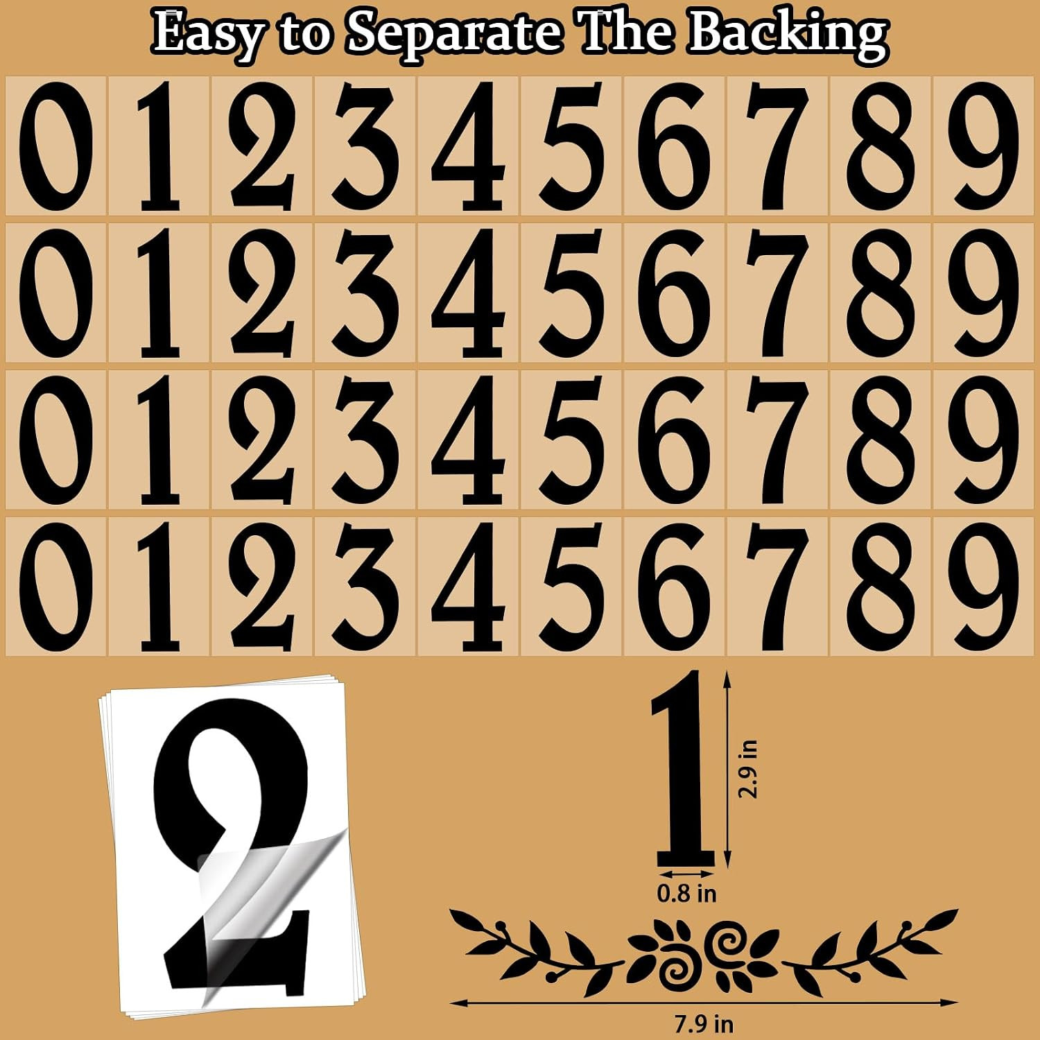 4 Inch Black Mailbox Numbers Stickers, 4 Set Waterproof Rustic Mailbox Decal, Se