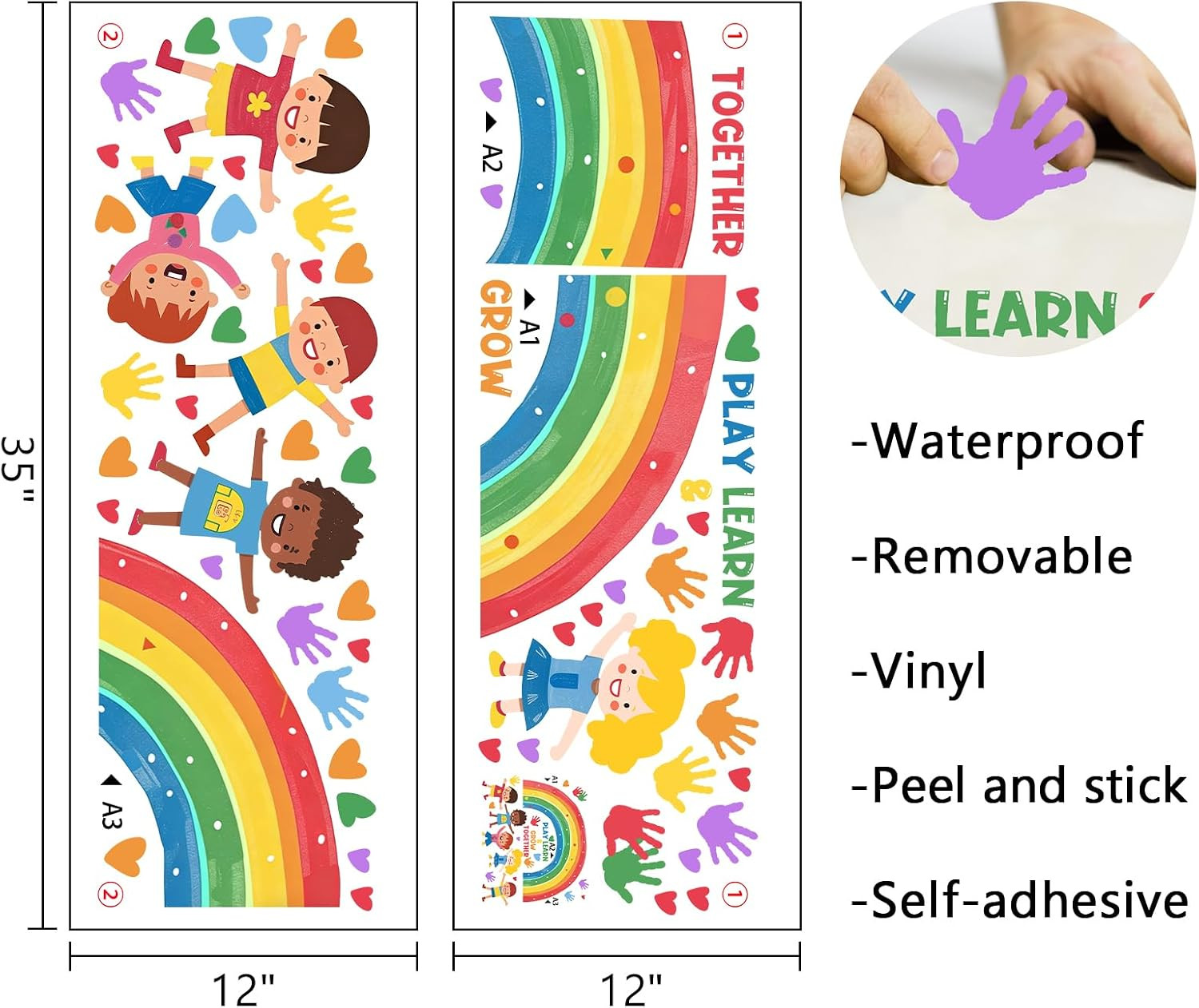 Inspirational Kids Rainbow Wall Decals Stickers, Equality | Motivational Play Le