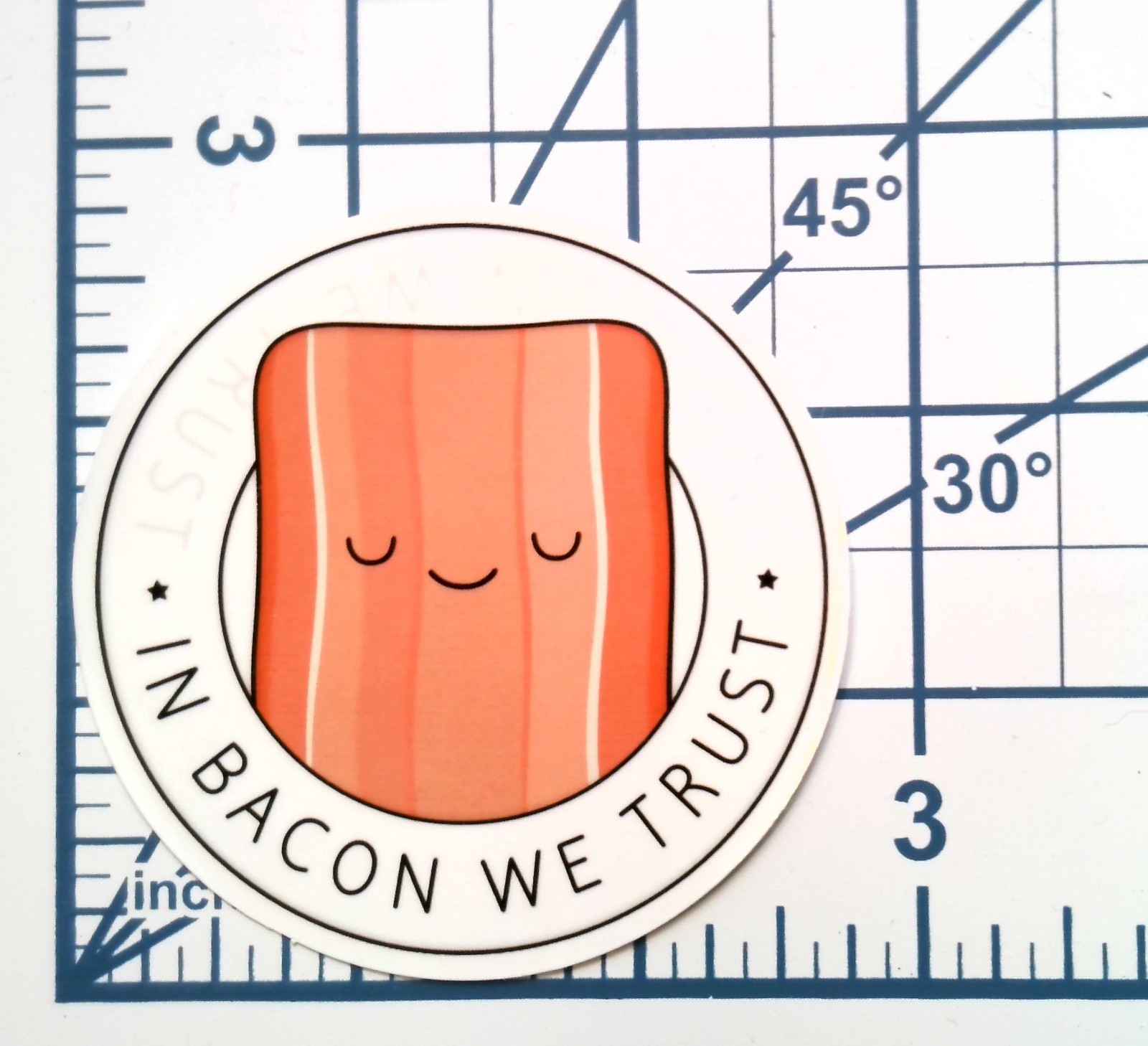 In Bacon We Trust Vinyl Sticker Funny Kawaii Food Breakfast Laptop Decal Gift