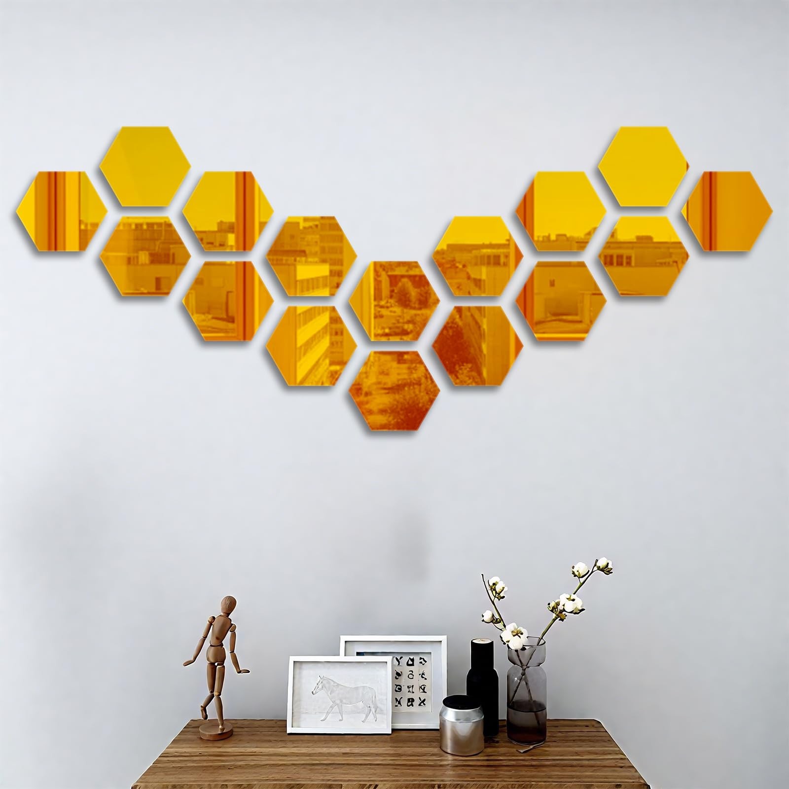 16-Piece (6.3 inches * 7.09 inches) Hexagonal Removable Acrylic Mirror Wall S…