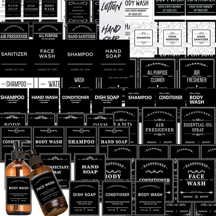 Shampoo Bottle Label Sticker Waterproof Body Wash Lotion Hand Dish Soap Decal