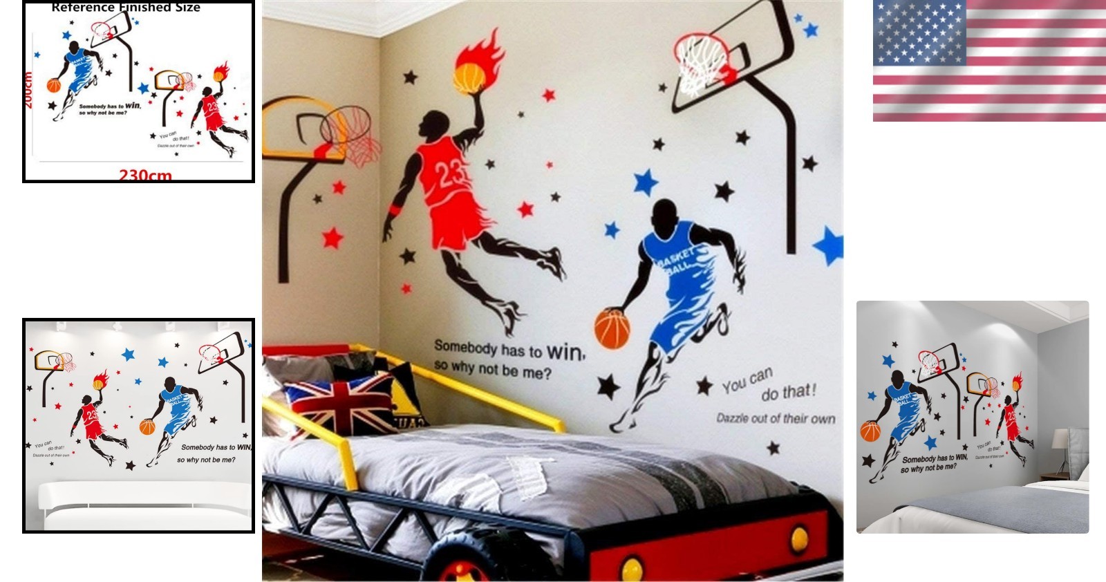 Removable 3D Basketball Slam Dunk Wall Decals – Sporty Room Decor for Boys