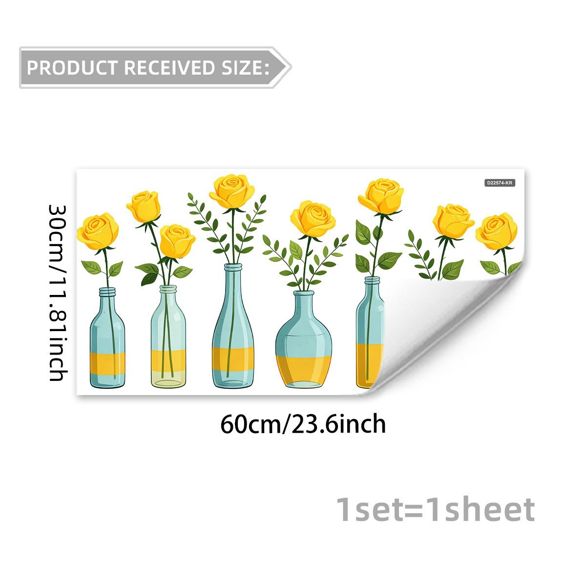 PVC Yellow Rose Window Cling 23.6×11.8in Double-Sided for Indoor Outdoor