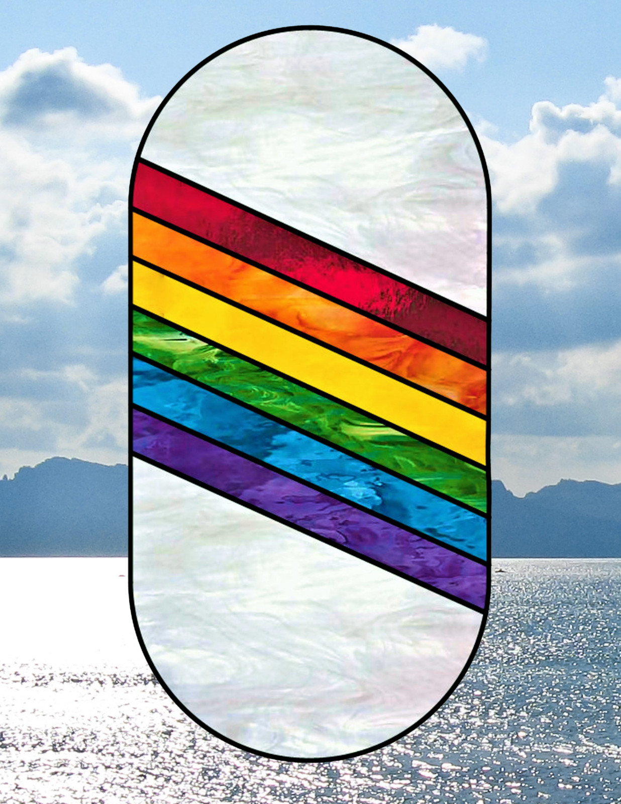Rainbow Pride LBBTQ Faux Stained Glass WINDOW CLING ~ Sun-catcher Size 10.6"