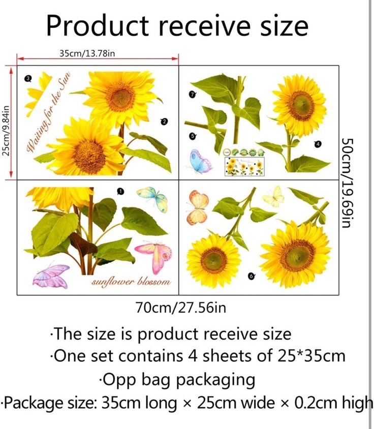 Waterproof Sunflower Flower Removable Wall Sticker Art Home Decal Mural Wall N3