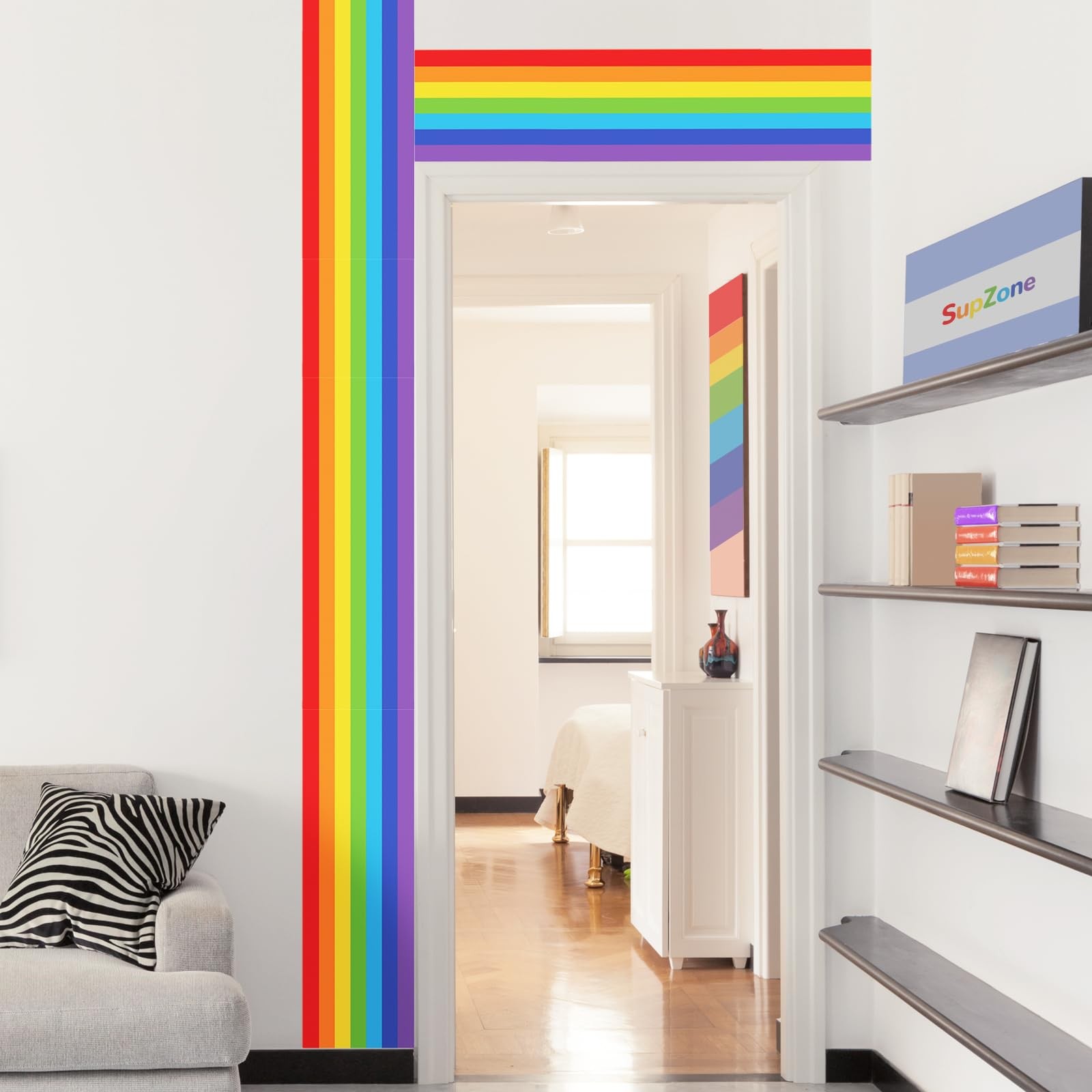 Large Rainbow Wall Decals Corner Line Floor Sticker Colorful Bold Rainbow Wal…