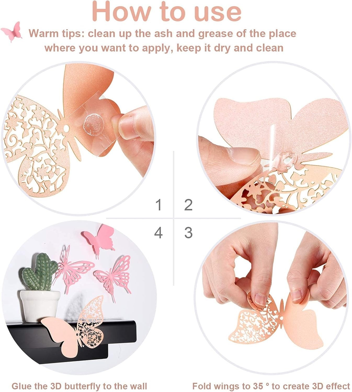 Romantic 3D Pink Butterfly Wall Stickers – 144 Assorted Pieces for Parties