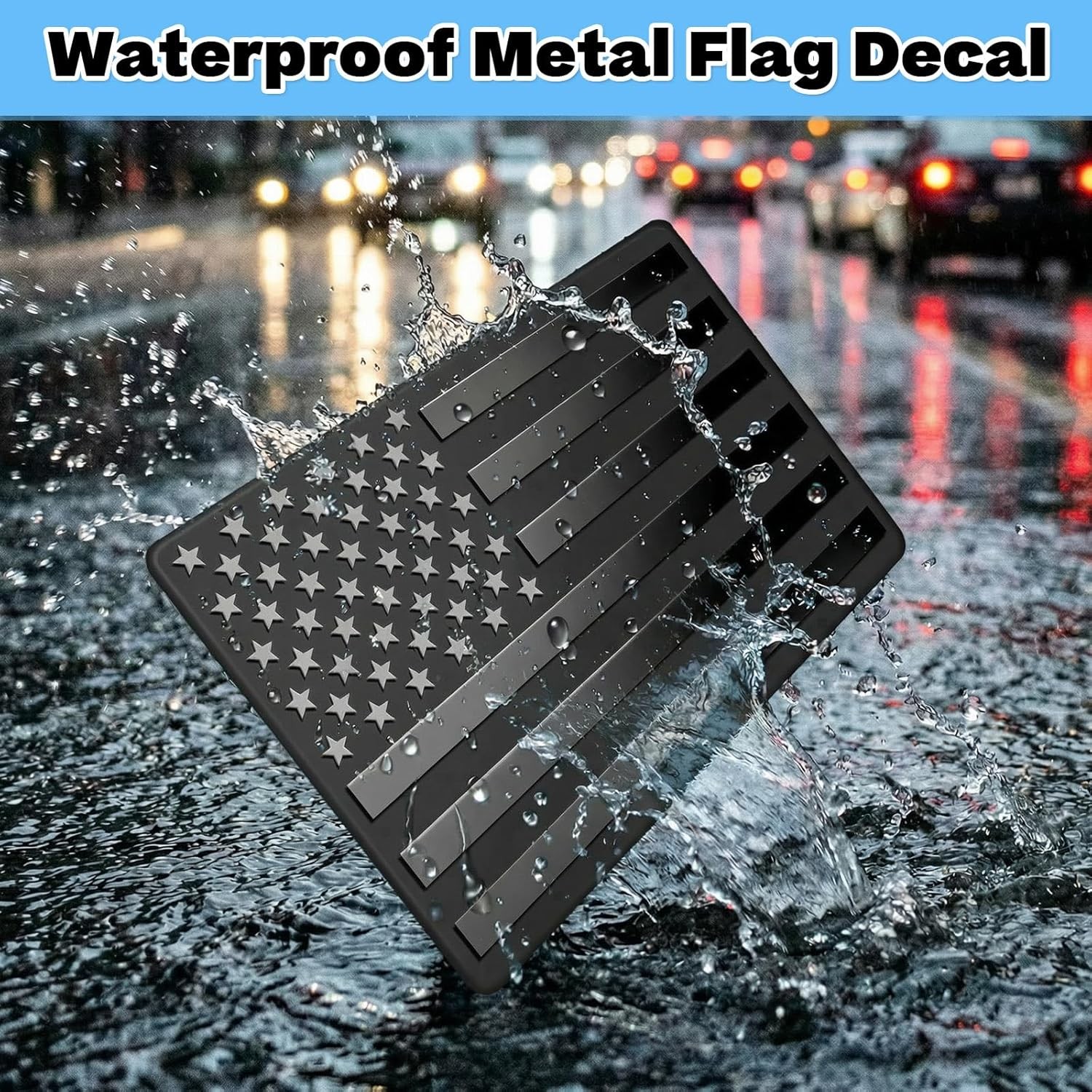 Metal Embossed American Flag Emblem Decal Stickers, 1 Pair Matte Black 5" x 3" C