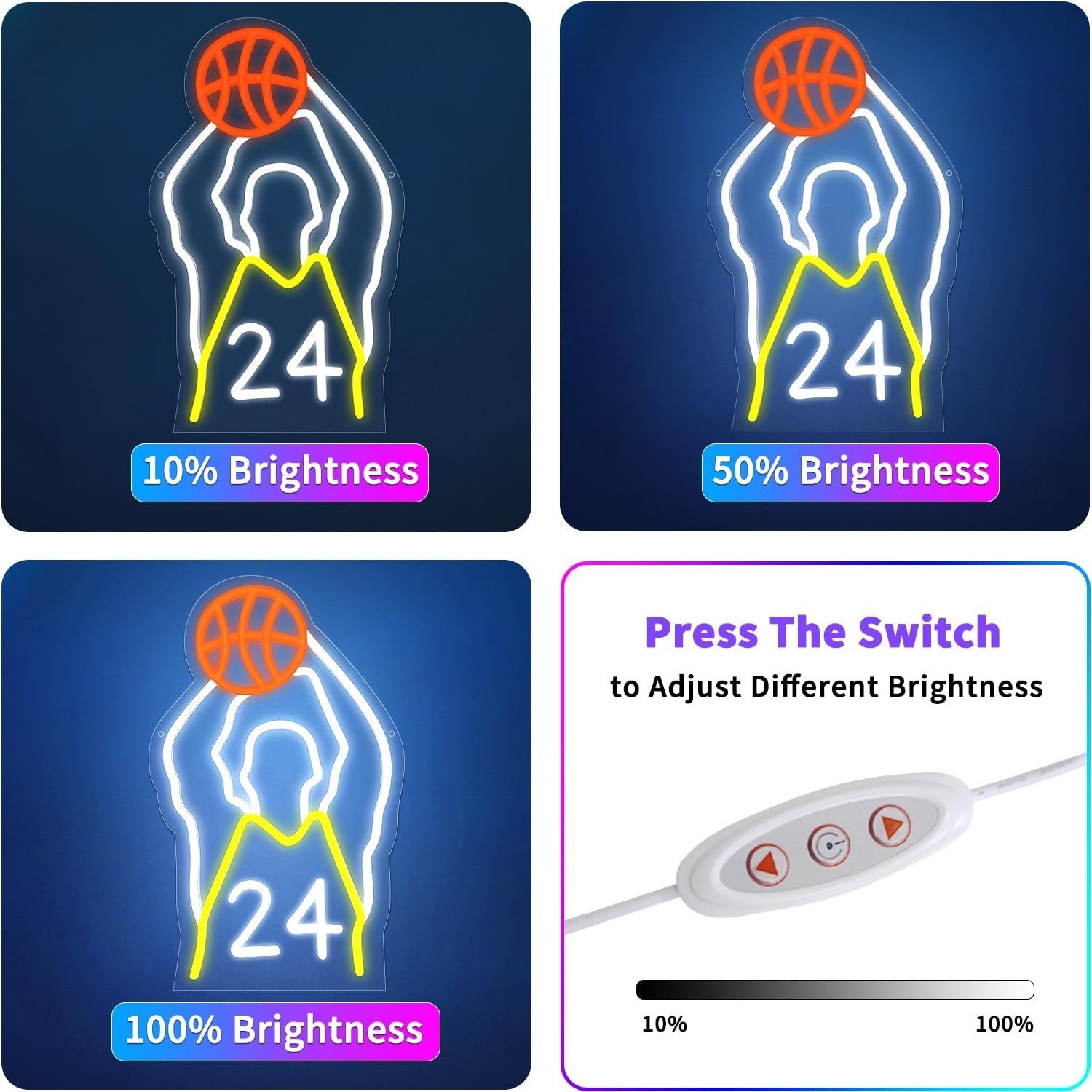 Basketball Neon Signs,Dimmable LED Neon Sign for Wall Decoration, USB Powered…