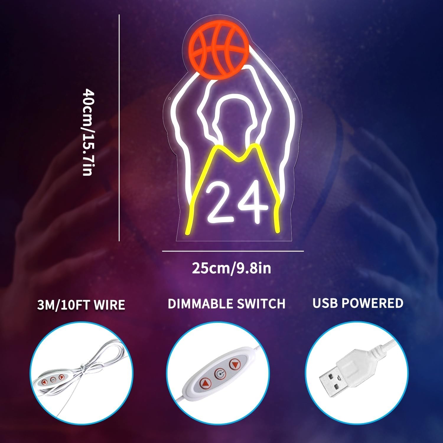 Basketball Neon Signs,Dimmable LED Neon Sign for Wall Decoration, USB Powered…