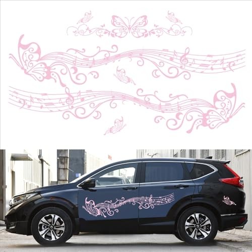 Fun Note Graphic car Stickers Butterfly Creative Decoration Hood Door Rear Pink