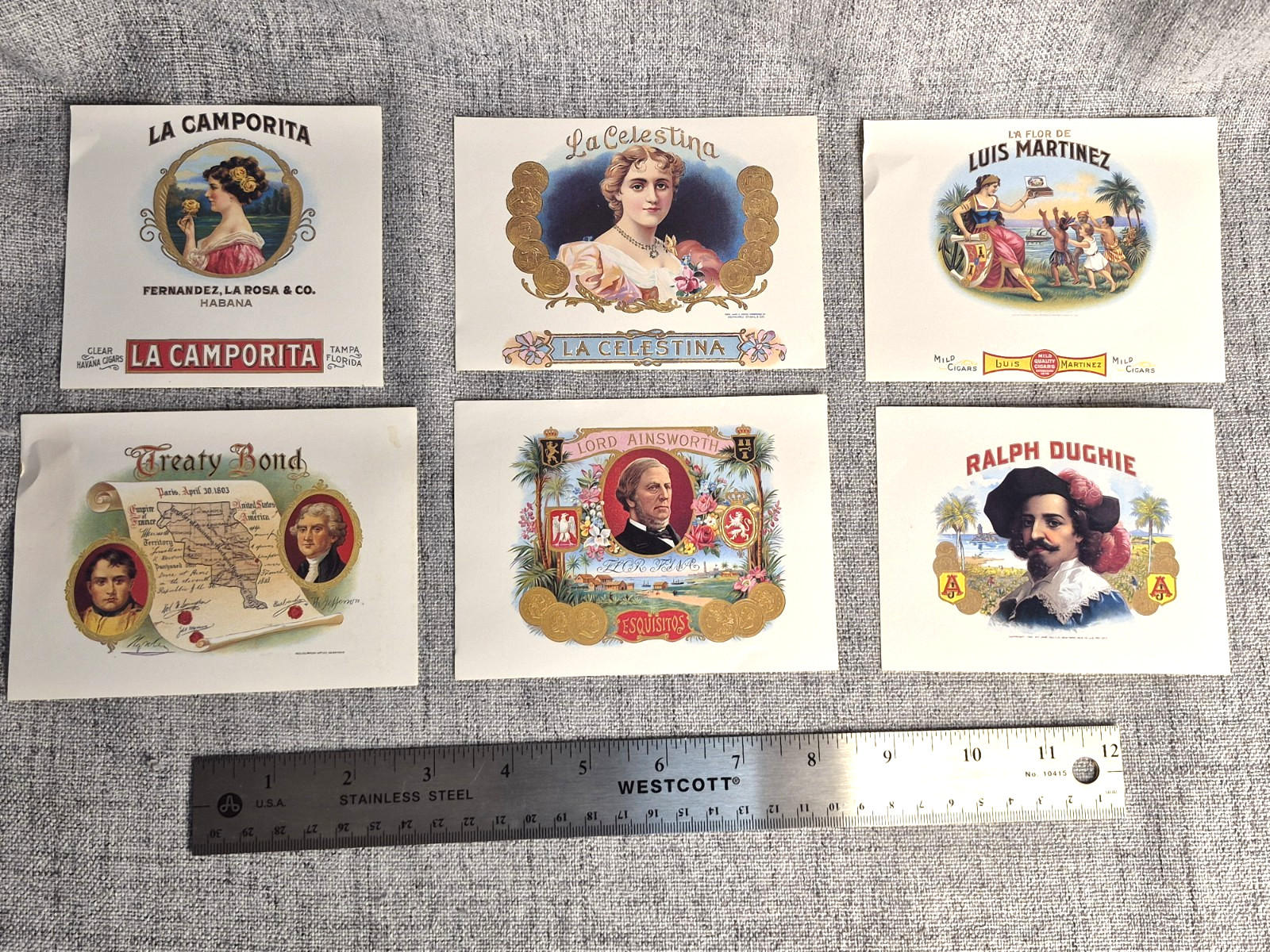 Lot Of 6 Cigar Box Label Sticker Decals various brands sizes artwork