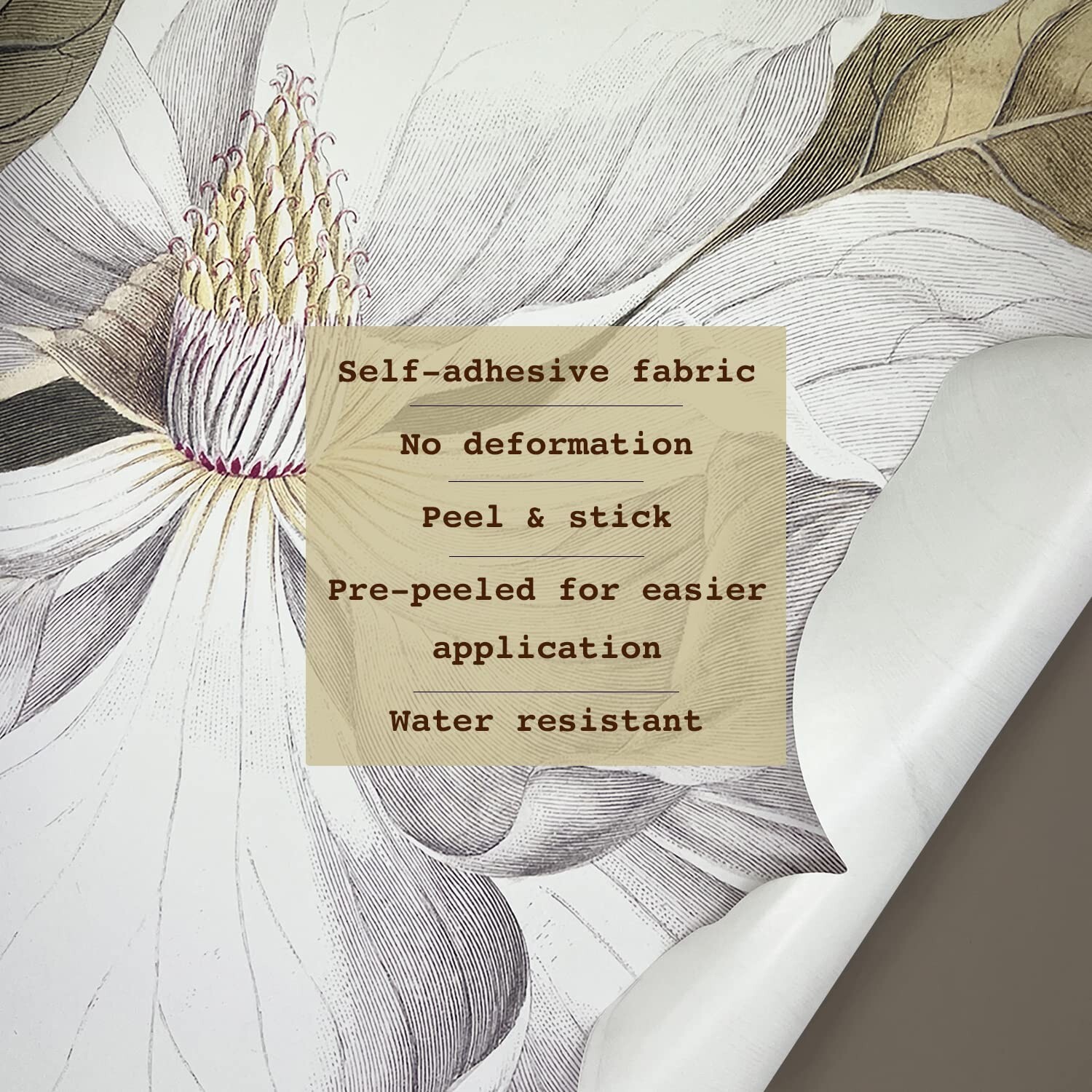 Fabric Peel and Stick Floral Sticker Decal, Self-Adhesive Peony Flowers Wallp…