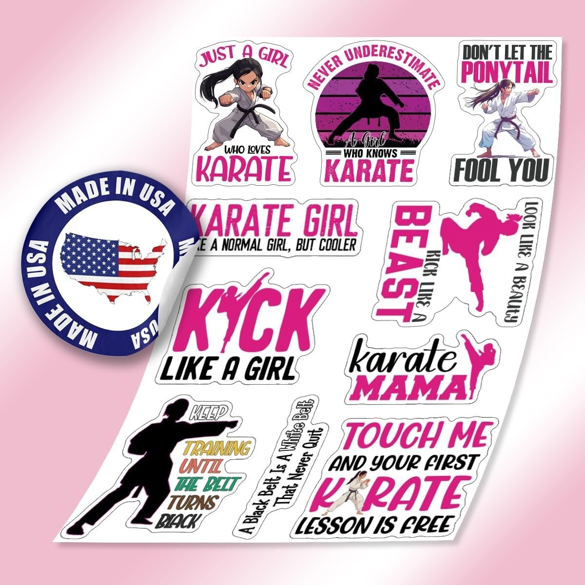 10pcs Karate Girl Sticker, Karate Power, MMA Karate Decal for Karate Fighter