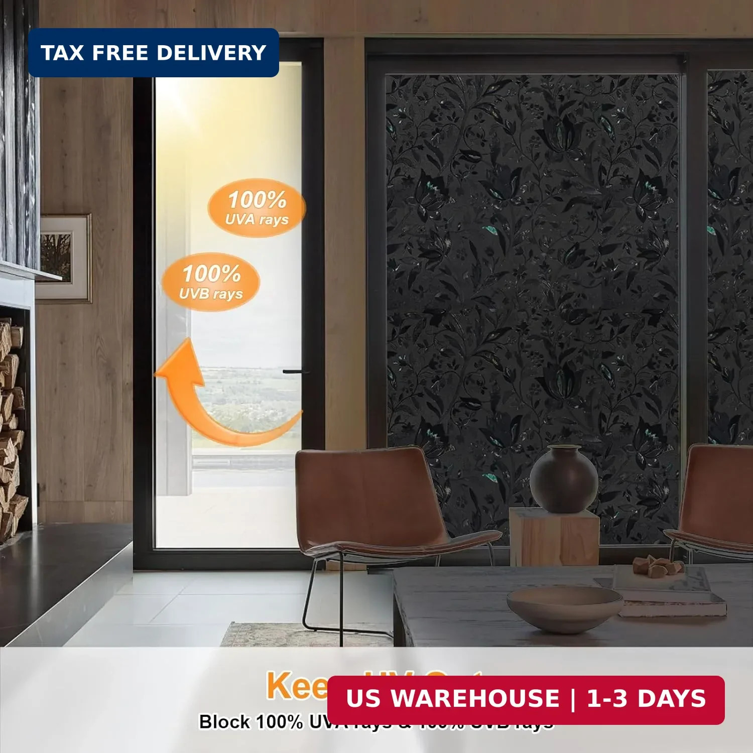 Blackout Window Film, 100% Sun Light Blocking Removable Privacy Window Cover, St