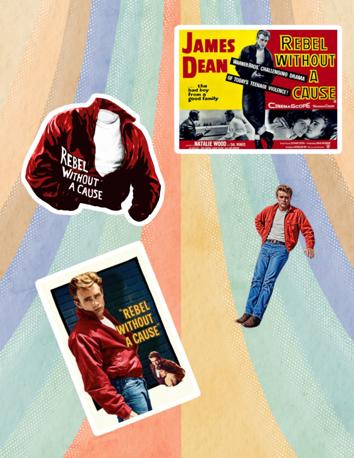 Rebel Without A Cause Retro Movies 4pc Sticker Pack