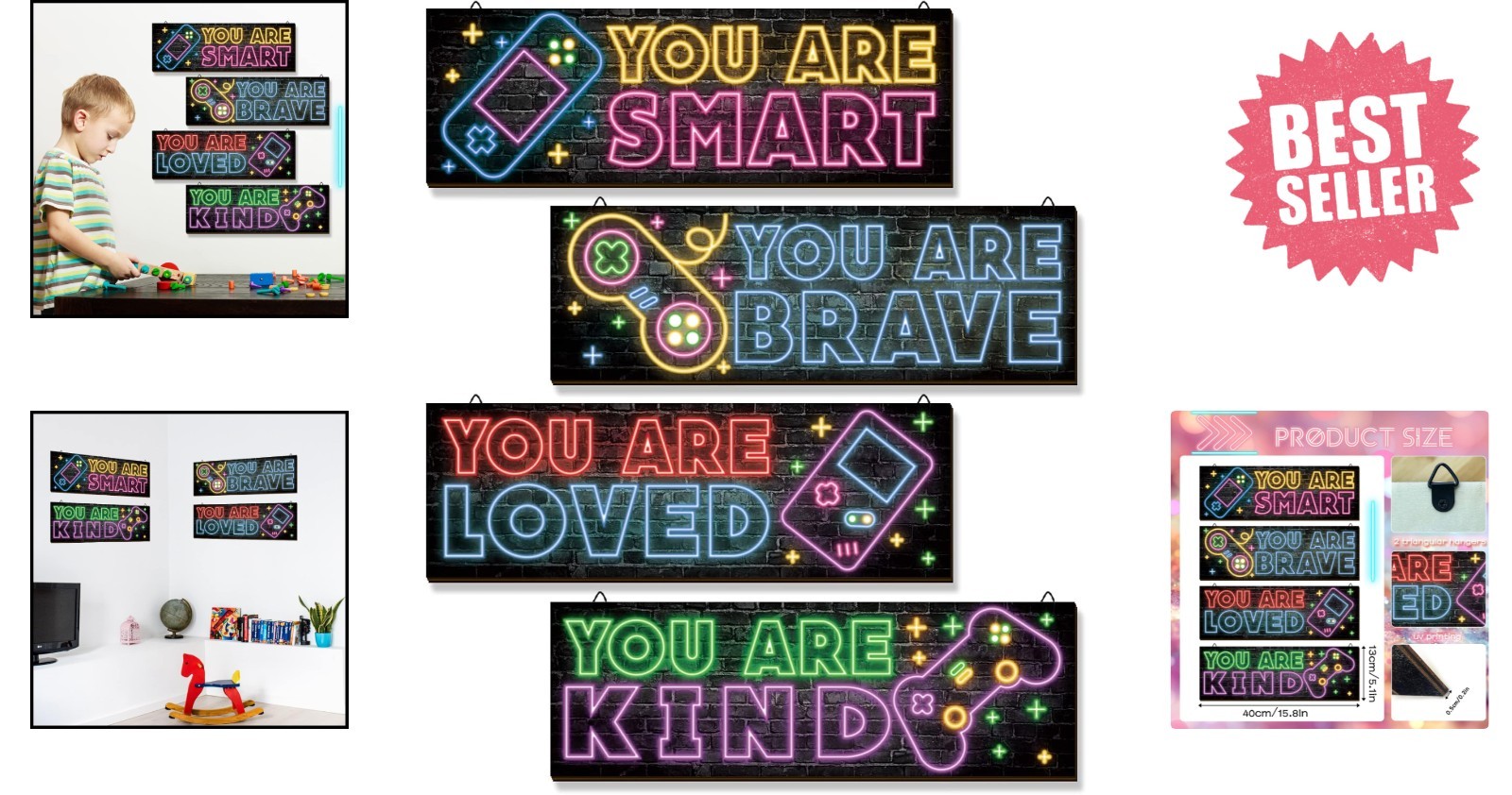 Colorful Neon Gaming Wall Art – 4 Inspirational Pieces for Boys' Spaces