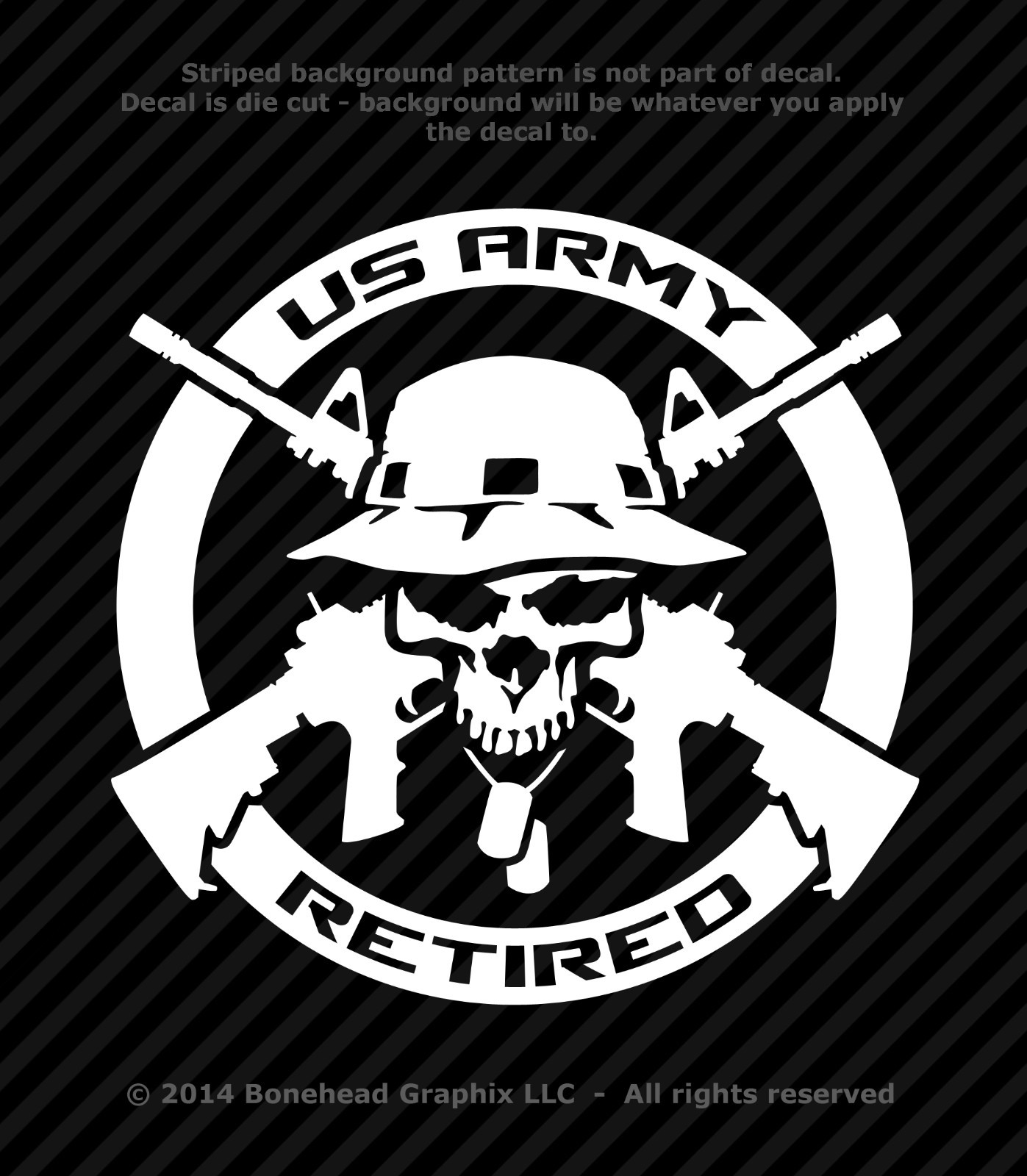 Military Retired AR Logo M-L Decal Skull Combat Vet Vinyl Decal Window Sticker
