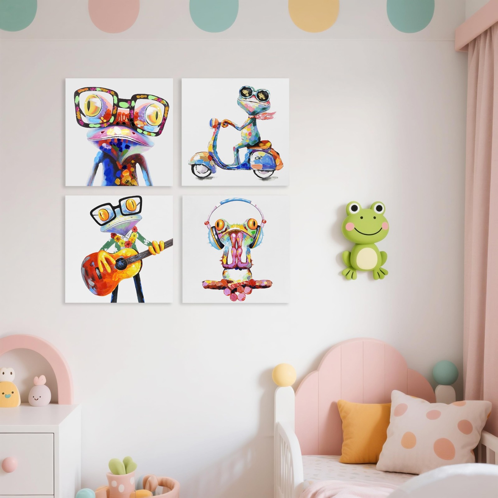 Happy Frog Animal with Glasses Canvas Wall Art Frog Painting Poster Wall Deco…