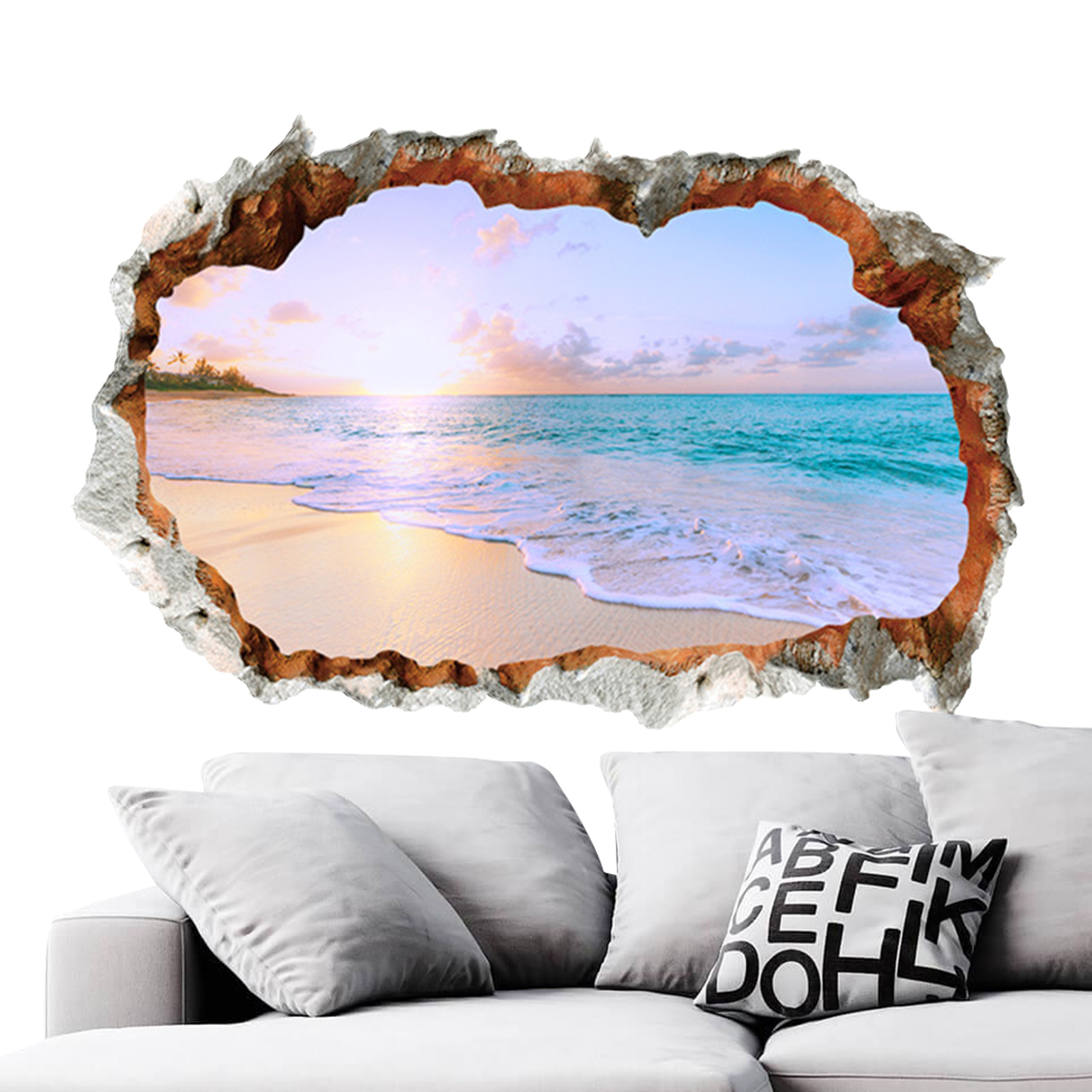 Window View Wall Sticker Poster Decal Adhesive Broken Hole Wall Mural Decorative