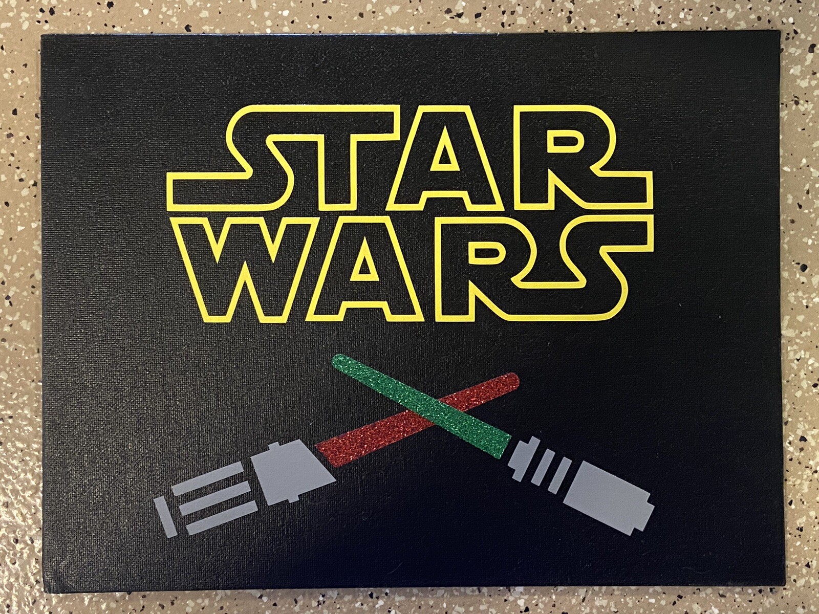 Handcrafted Star Wars With Lightsabers Vinyl On Canvas 9×12 Signed Artwork