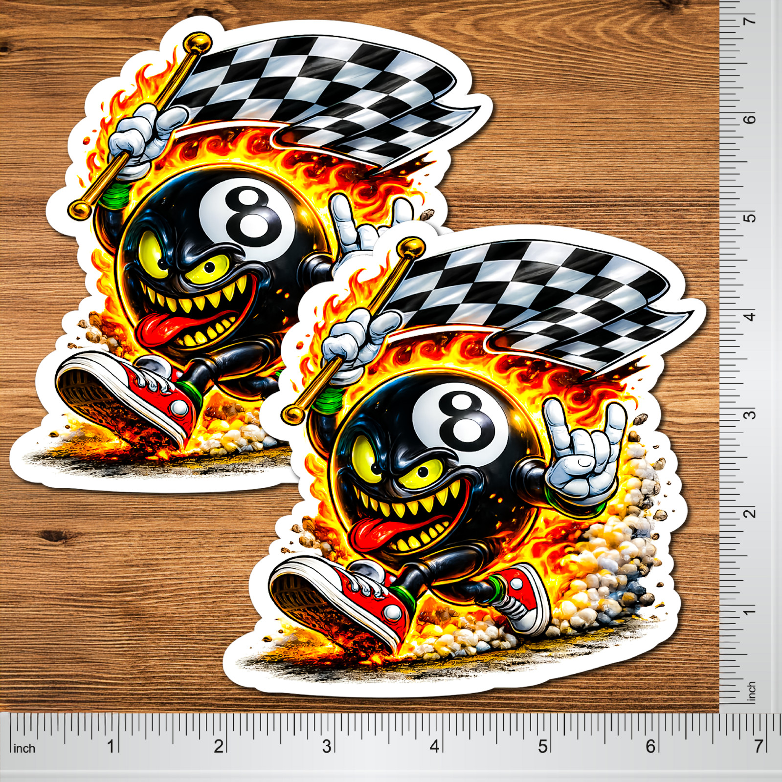 Flaming 8 Ball Sticker 5" 2 Pack Waterproof Die Cut Glossy Vinyl Decal