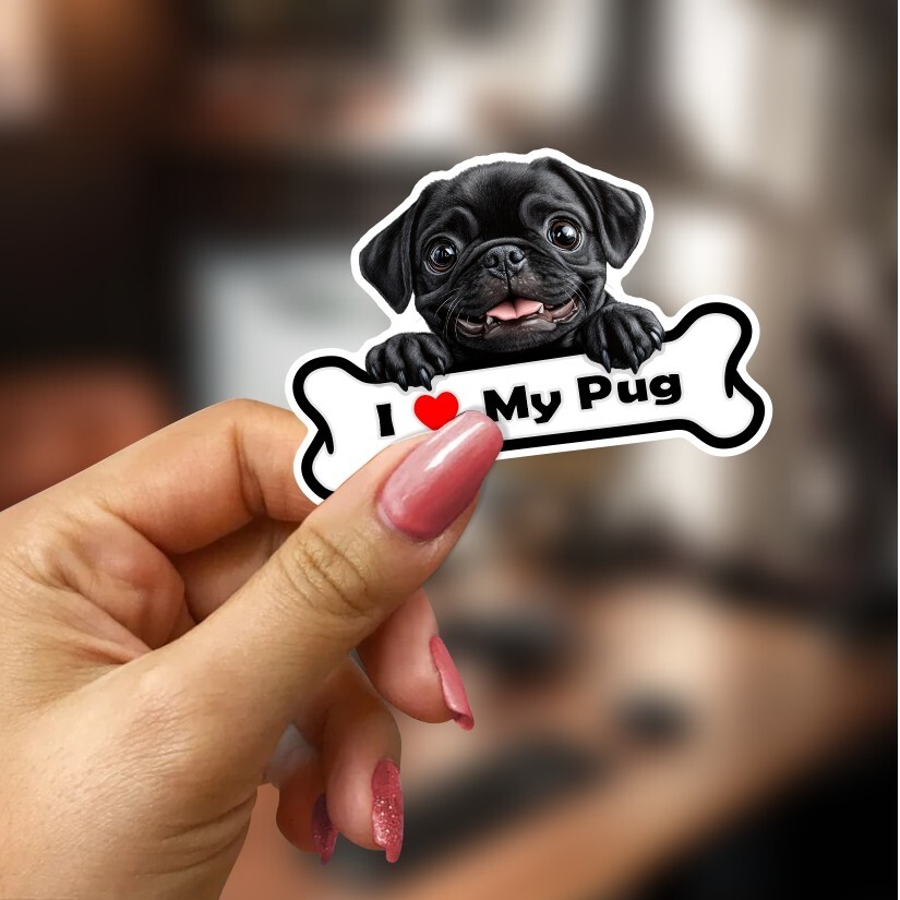I Love My Pug Sticker| Vinyl Decal | Car Laptop Water Bottle Phone Helmet