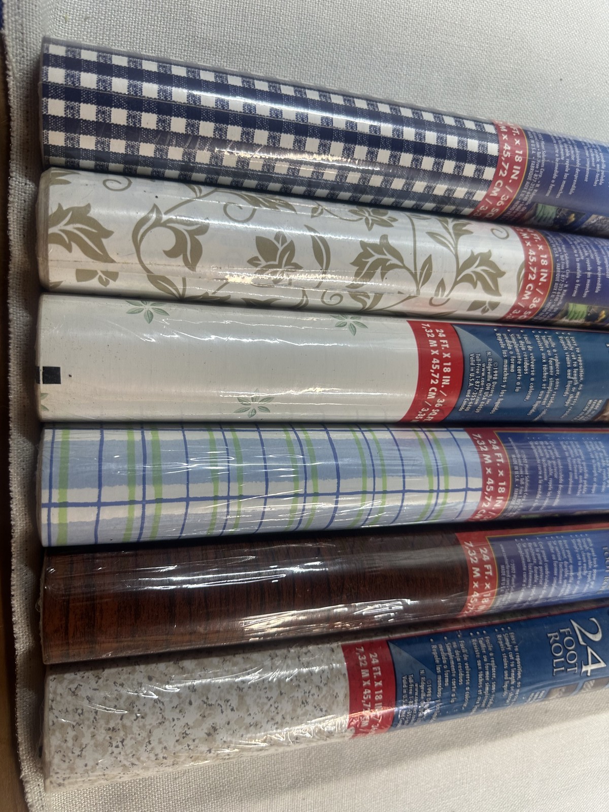 Lot of 6 Vintage Con-Tact Brand Self-Adhesive Shelf Liners 24ft Decorative Rolls