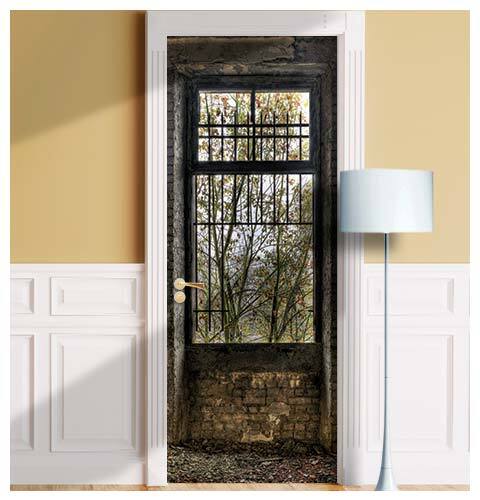 Old Window to Garden Door Mural, Laminated Sticker, Cover, Decal. Single Piece
