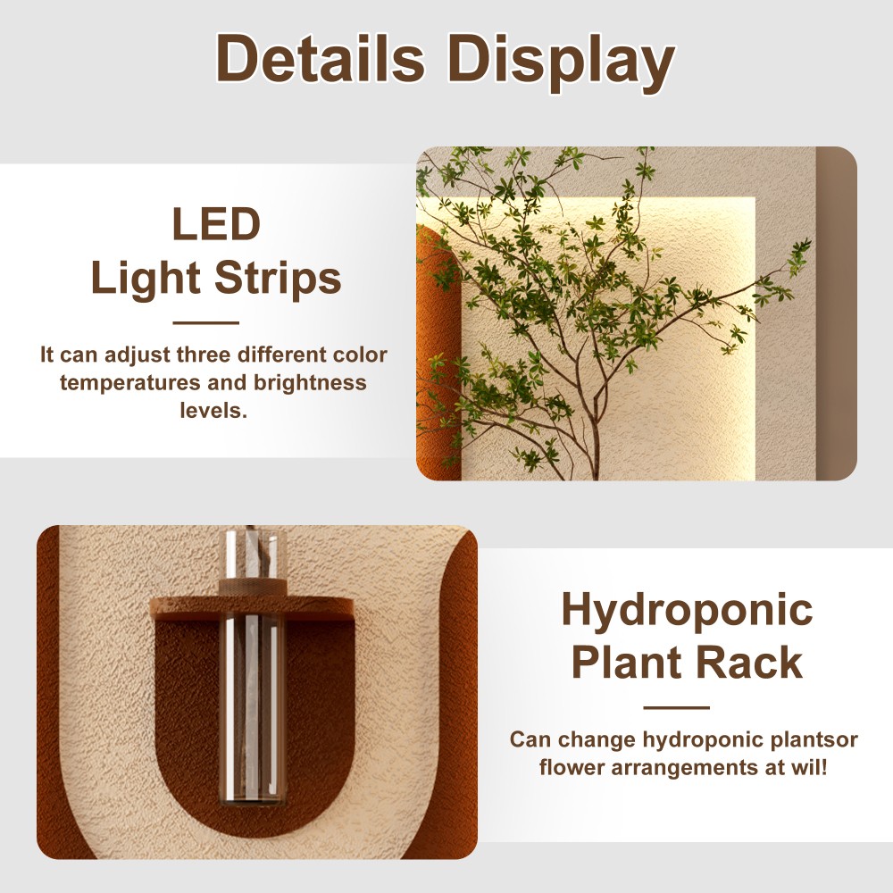 Adjustable 3-Color LED Sandstone Wall Decor with Simulated Green Plants