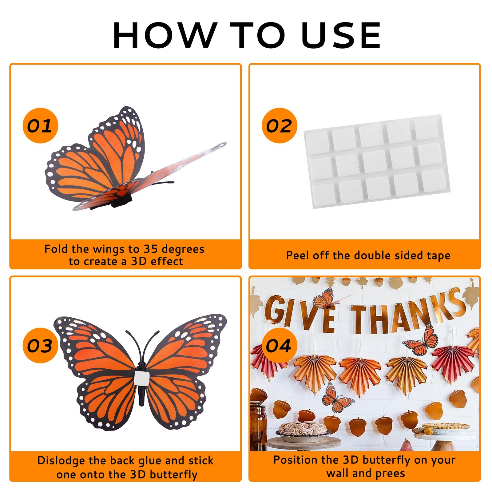 "Monarch Butterfly Decorations, 12 Pcs, Dia de los Muertos, 3 Sizes"