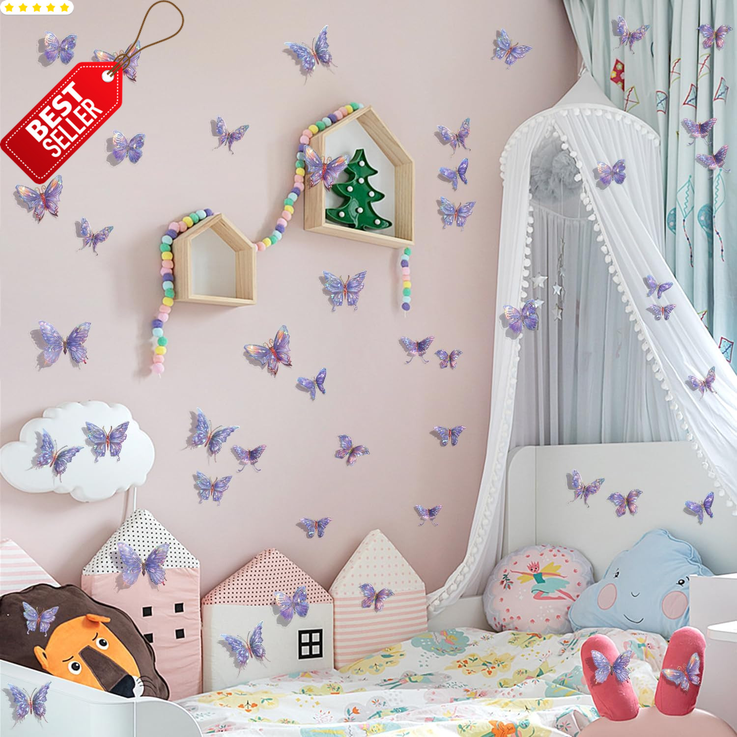 3D Butterfly Wall Decor – 50PCS Removable PVC Butterflies Wall Stickers- Multi-S