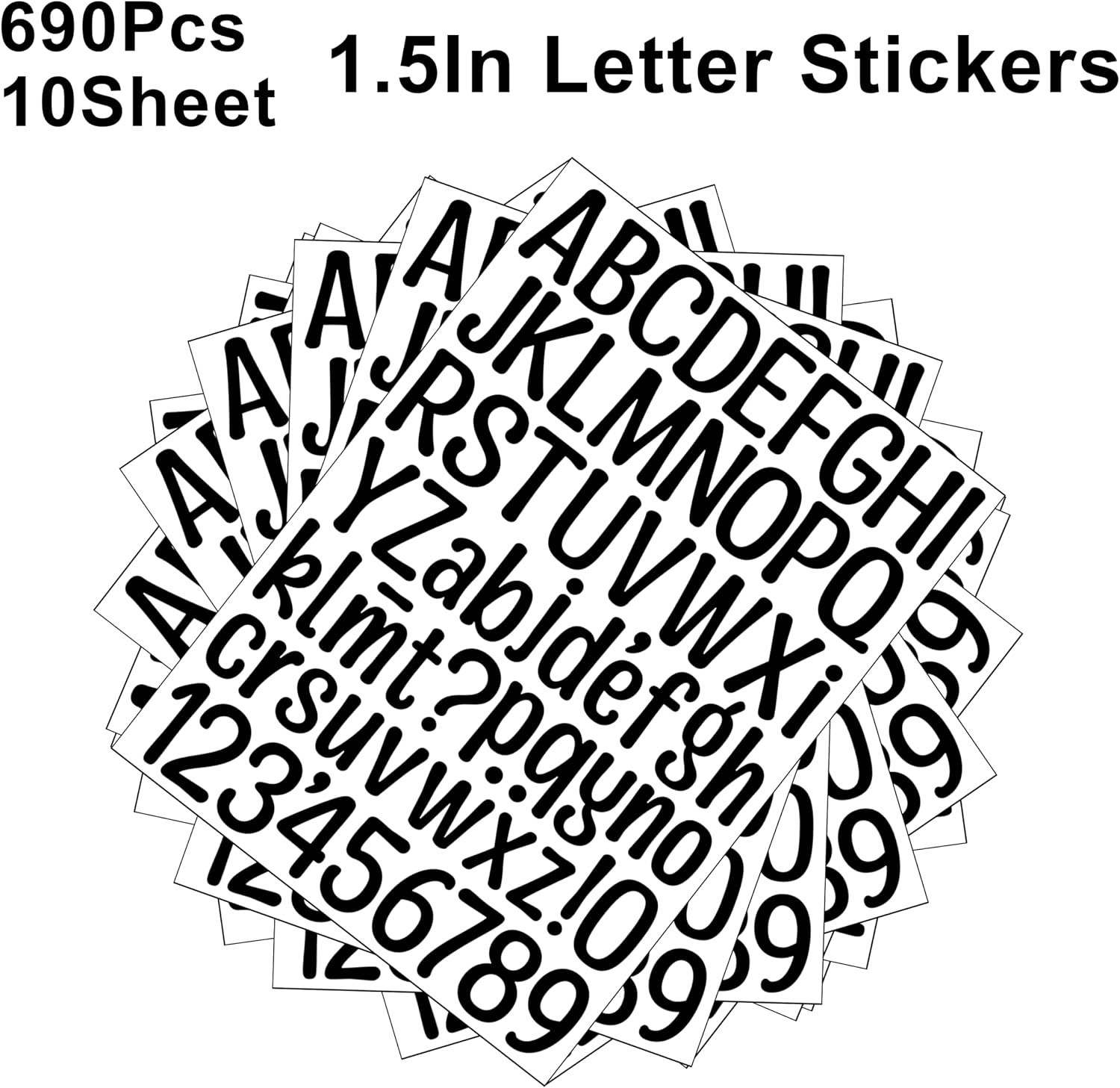 690Pcs 1.5 Inch Black Vinyl Letter Stickers, Waterproof Alphabet Stickers for…