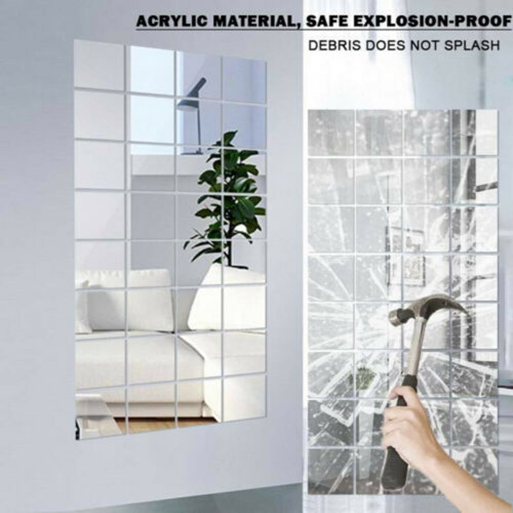 Mirror Stickers Decals Wall 15CM Bath Bathroom Decor Glass Home Mosaic Set