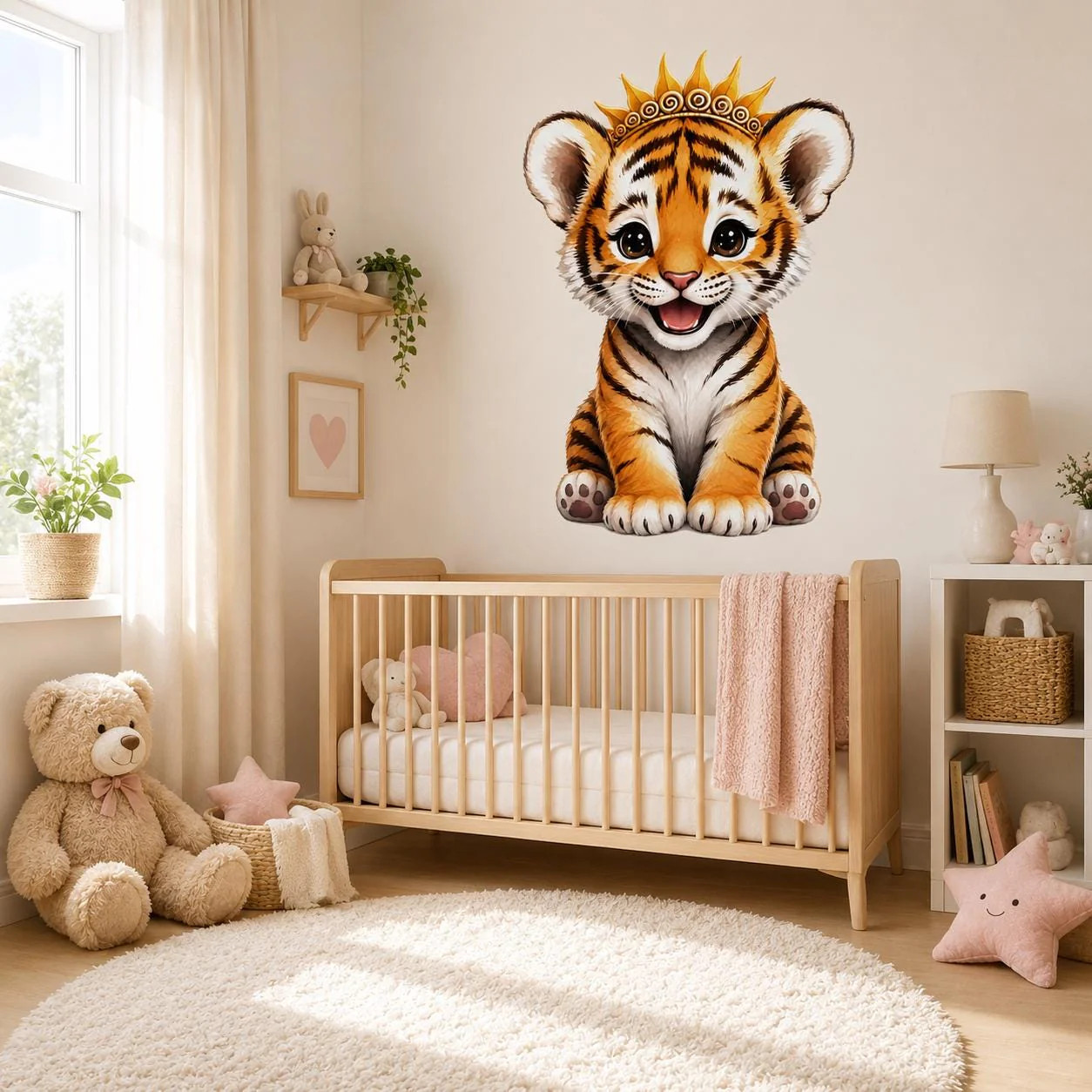 Cute Tiger Cub Wall Vinyl Decal | Baby Tiger With Crown Sticker