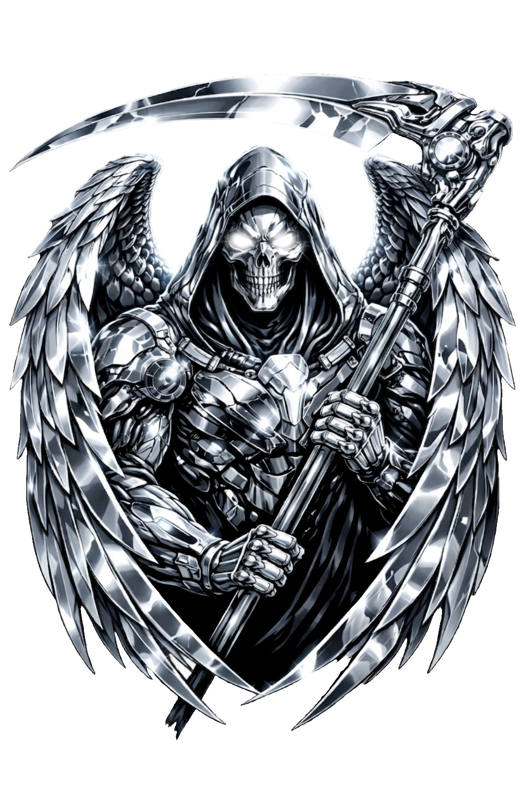 Chrome Grim Reaper Sticker Metallic Skull Dark Gothic Vinyl Decal Matte