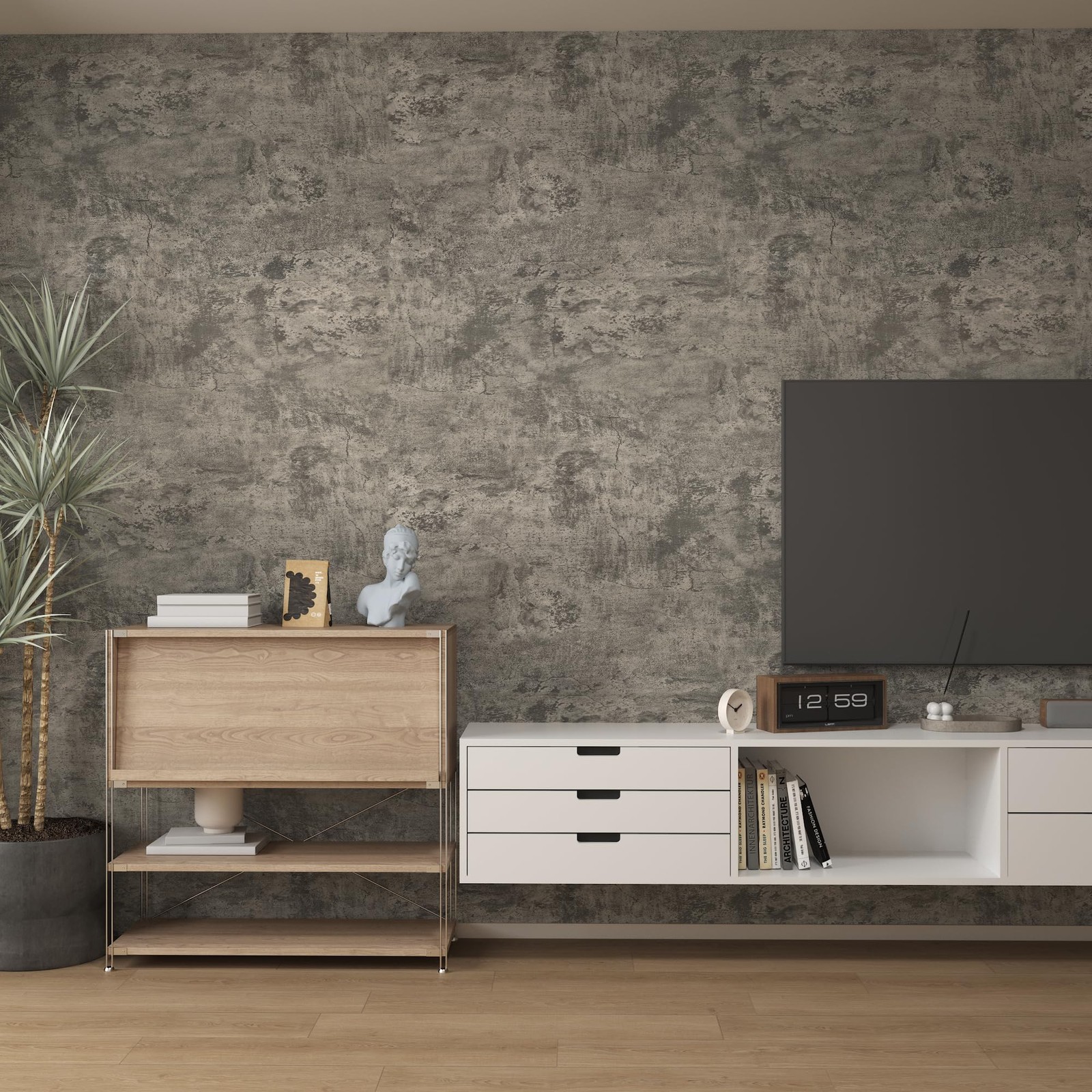 16"×591" Light Brown Grey Concrete Wallpaper Peel and Stick 3D Industrial Cem…