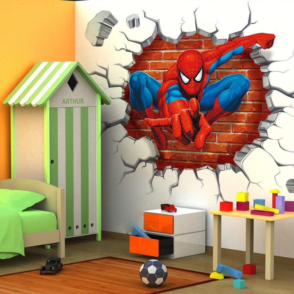 Cartoon Spiderman Wall Stickers Kids Nursery Boys Bedroom Decor Vinyl Decals
