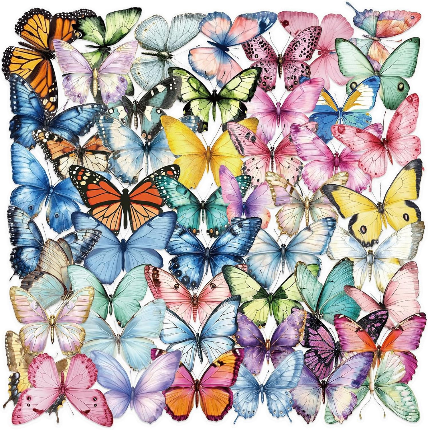 50PCS Butterfly Stickers PET Transparent Stickers Nature Decals Waterproof Decor