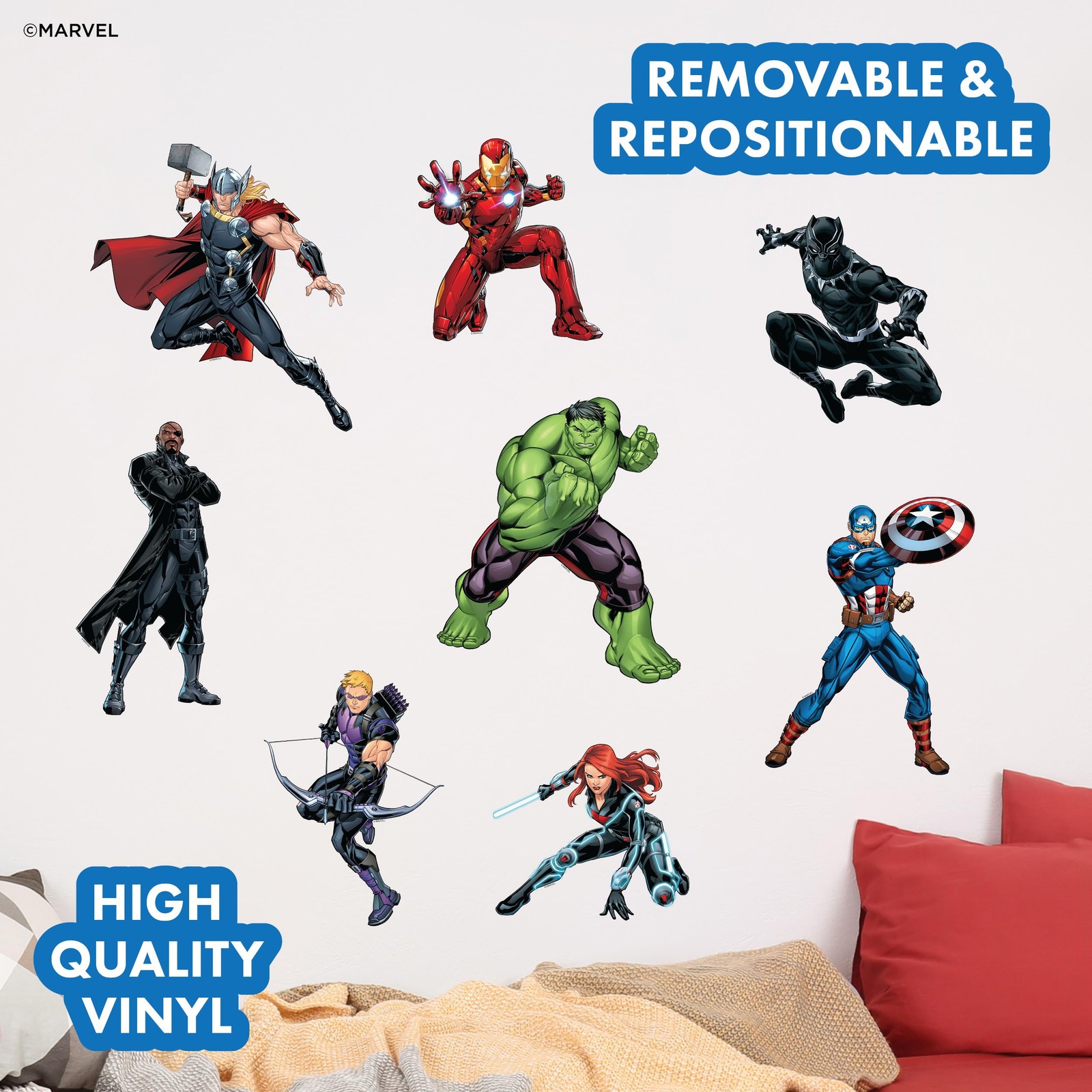 Marvel The Avengers Wall Decals – Set of 8 Hulk Iron Man Captain America Blac…